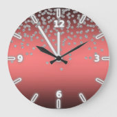 愛らしい珊瑚赤色の光沢のあるフォイルコンフェティまたはダイヤモンド ラージ壁時計 (正面)