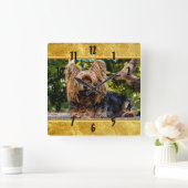 愛らしい甘いヨークシャーテリア金ゴールドフォイルデザイン スクエア壁時計 (ホーム)