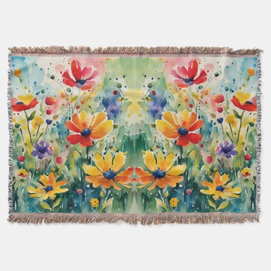 愛らしい甘い花とバラ スローブランケット (正面)