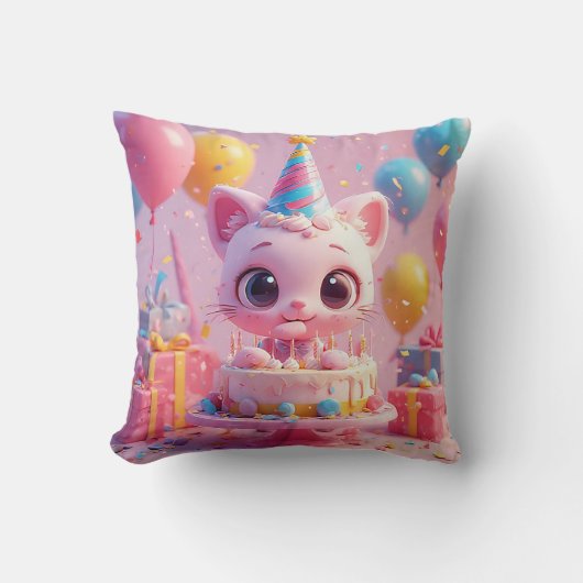 愛らしい生祝活猫の誕生会 クッション (正面)