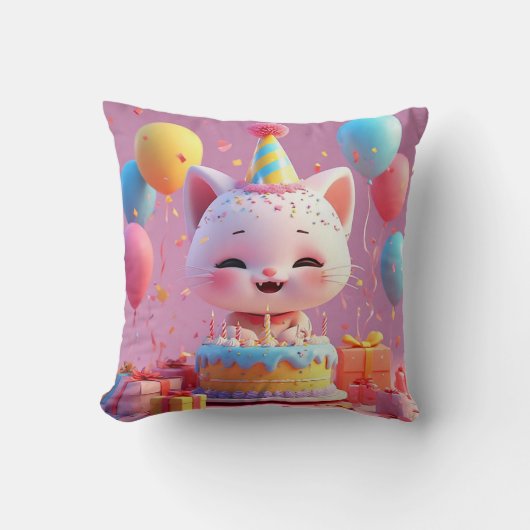 愛らしい生祝活猫の誕生会 クッション (正面)