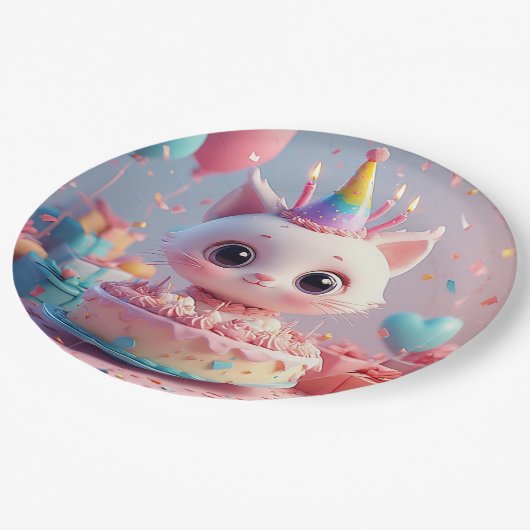 愛らしい生祝活猫の誕生会 ペーパープレート (アングル)