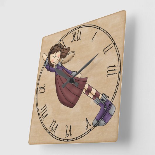 愛らしい田舎の人たちの芸術のぼろきれの天使の人形 スクエア壁時計 (傾斜)