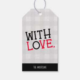 愛らしい田舎風ライトグレー・バッファロープラッドのギフトタグ "With Love" ギフトタグ