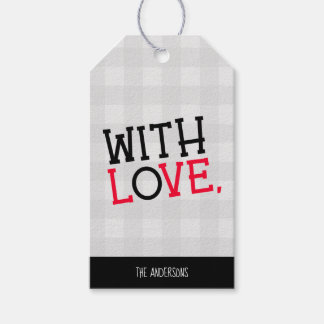 愛らしい田舎風ライトグレー・バッファロープラッドのギフトタグ "With Love" ギフトタグ