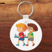 愛らしい男運の子のお盆 キーホルダー (正面)
