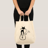 愛らしい痩せた黒猫の名前入り トートバッグ (正面(商品))