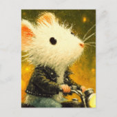 愛らしい白いネズミが黒でバイクに乗る ポストカード (正面)