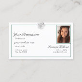 愛らしい白いバラの緑とイニシャル写真 名刺 (裏面)