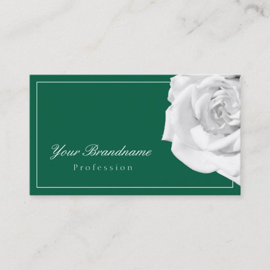 愛らしい白いローズオングリーンシンプルと快適 名刺 (正面)