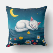愛らしい白い子猫が夜に木の上で眠る クッション (裏面)