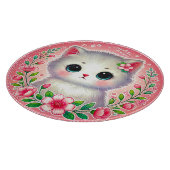 愛らしい白い子猫とピンクの花 カッティングボード (角)