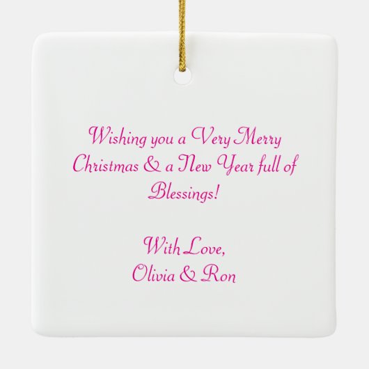 愛らしい白い子猫ピンクのクリスマスパーソナライズされた セラミックオーナメント (裏面)