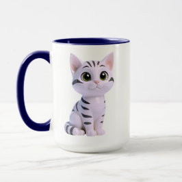 愛らしい白い縞模様の子猫 マグカップ