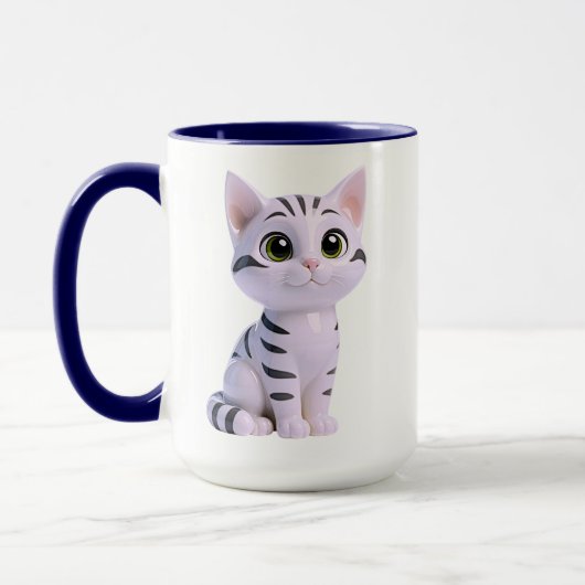 愛らしい白い縞模様の子猫 マグカップ (左)