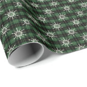 愛らしい白い雪片と緑と黒の格子模様 ラッピングペーパー (ロールコーナー)