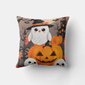 愛らしい白フクロウハロウィーンのカボチャのちょうちんハロウィン クッション (裏面)