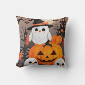 愛らしい白フクロウハロウィーンのカボチャのちょうちんハロウィン クッション (正面)