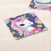 愛らしい白ベビーの一角花 スクエアペーパーコースター (アングル)