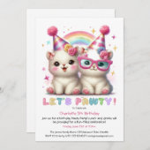 愛らしい白ベビーアニマル誕生日招待状 招待状 (正面/裏面)