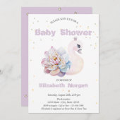 愛らしい白鳥の星花ベビーシャワー 招待状 (正面/裏面)