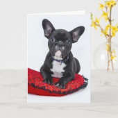 愛らしい白黒のブルドッグの子犬の写真 カード (黄色い花)