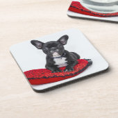 愛らしい白黒のブルドッグの子犬の写真 コースター (左側)