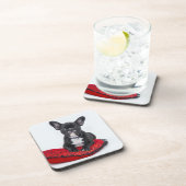 愛らしい白黒のブルドッグの子犬の写真 コースター (右側)