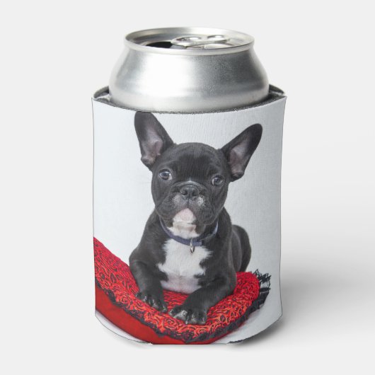愛らしい白黒のブルドッグの子犬の写真 缶クーラー (缶正面)