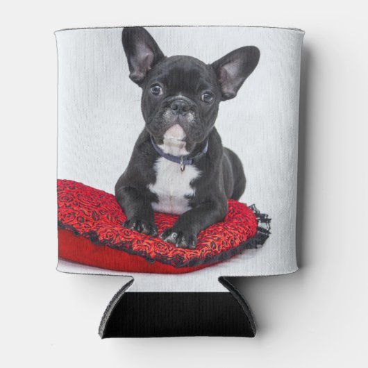 愛らしい白黒のブルドッグの子犬の写真 缶クーラー (正面)