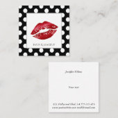 愛らしい白黒水玉模様赤い唇 スクエア名刺 (正面/裏面)