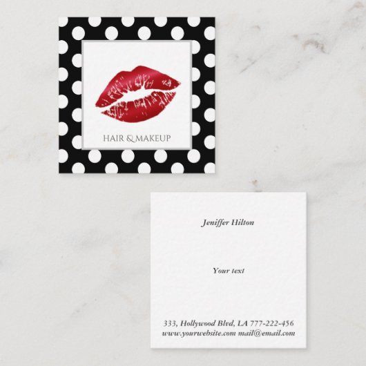 愛らしい白黒水玉模様赤い唇 スクエア名刺 (正面/裏面)