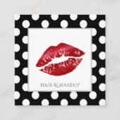 愛らしい白黒水玉模様赤い唇 スクエア名刺 (正面)
