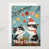 愛らしい白黒猫クリスマスオーナメントツリー シーズンカード (正面/裏面)