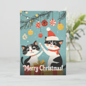 愛らしい白黒猫クリスマスオーナメントツリー シーズンカード (スタンド正面)