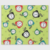 愛らしい目覚まし時計の緑の赤の青のラッピング紙 ラッピングペーパー (フラット)