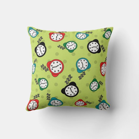 愛らしい目覚まし時計の緑の青の赤 クッション (裏面)