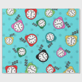 愛らしい目覚まし時計の青パターンパーティー ラッピングペーパー (フラット)