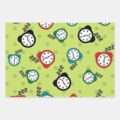 愛らしい目覚まし時計ブルーグリーンベージュパーティー ラッピングペーパーシート (正面2)