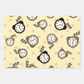 愛らしい目覚まし時計3色のパーティー ラッピングペーパーシート (正面3)