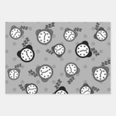 愛らしい目覚まし時計3色のパーティー ラッピングペーパーシート (正面)