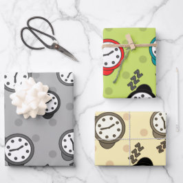 愛らしい目覚まし時計3色のパーティー ラッピングペーパーシート