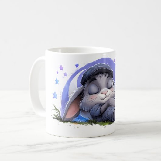 愛らしい眠いバニーマグ コーヒーマグカップ (正面左)