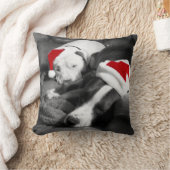 愛らしい眠いピットブル子犬サンタ・クリスマス クッション (ブランケット)