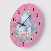 愛らしい眠い象PInkフローラベビー子供部屋 ラージ壁時計 (傾斜)