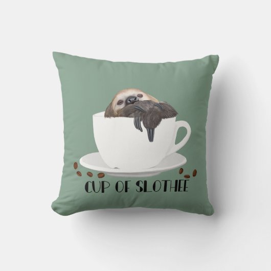 愛らしい眠たいコーヒー好きのナマケモノ クッション (正面)