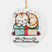 愛らしい眠り猫のクリスマス記念アクセサリー セラミックオーナメント (正面)