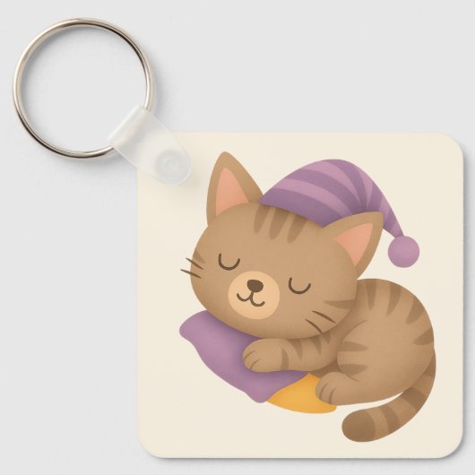 愛らしい眠り猫 キーホルダー (正面)