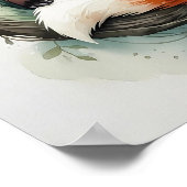 愛らしい眠るキツネの巣 水彩画イラスト ポスター (角)