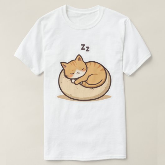 愛らしい眠る猫 – かわいいマンガ子猫オンコージー Tシャツ (デザイン正面)